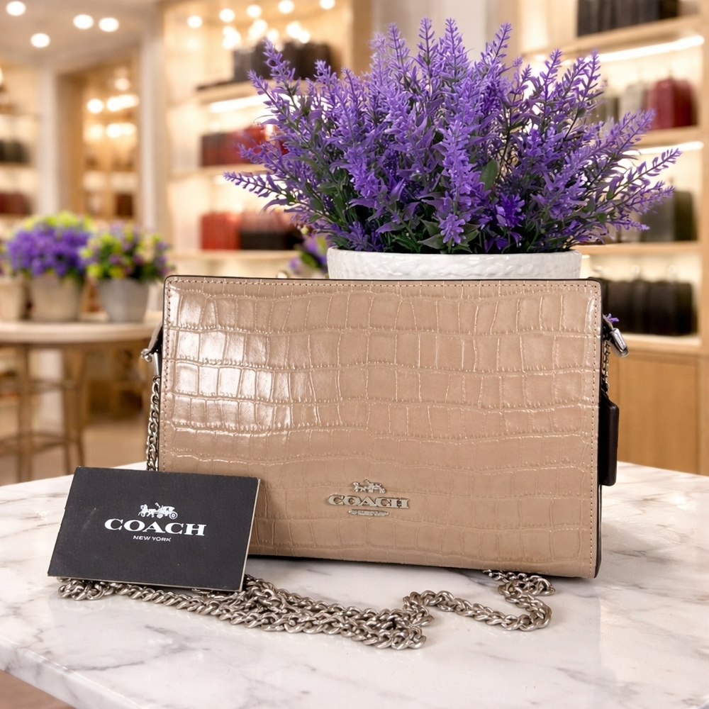 Coach Beige Croc Embossed‎ Crossbody Bag